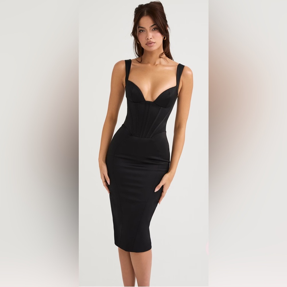 House of CB Black Sculpted Corset Pencil Midi Dress